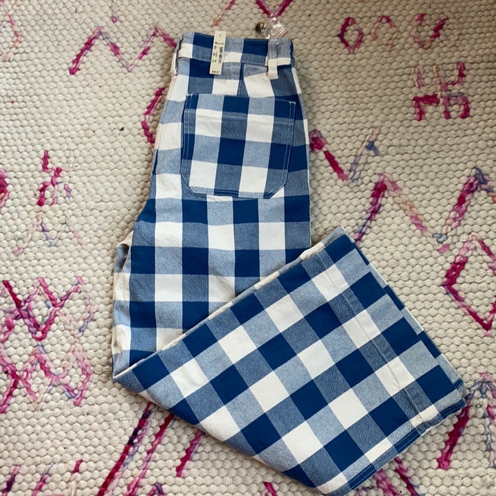 Madewell NWT high- waisted, cropped checkered wide leg pants